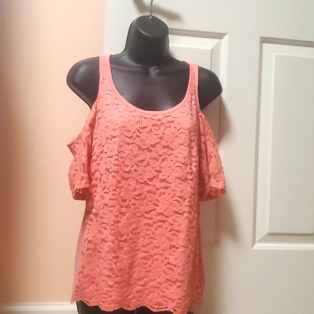 New York & Company Cold Shoulder Lace Top